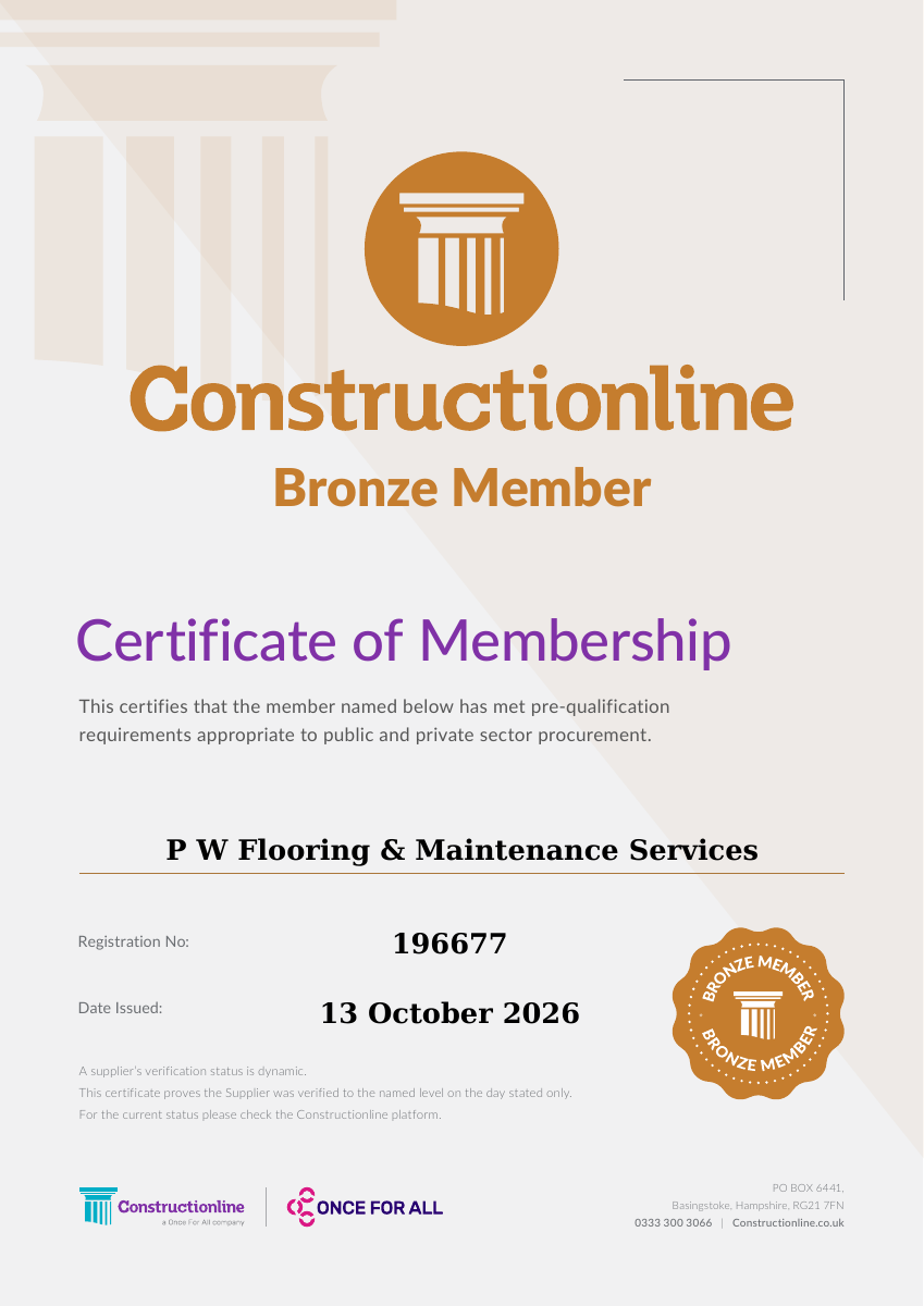Constructionline Bronze certificate for P W Flooring & Maintenance Services