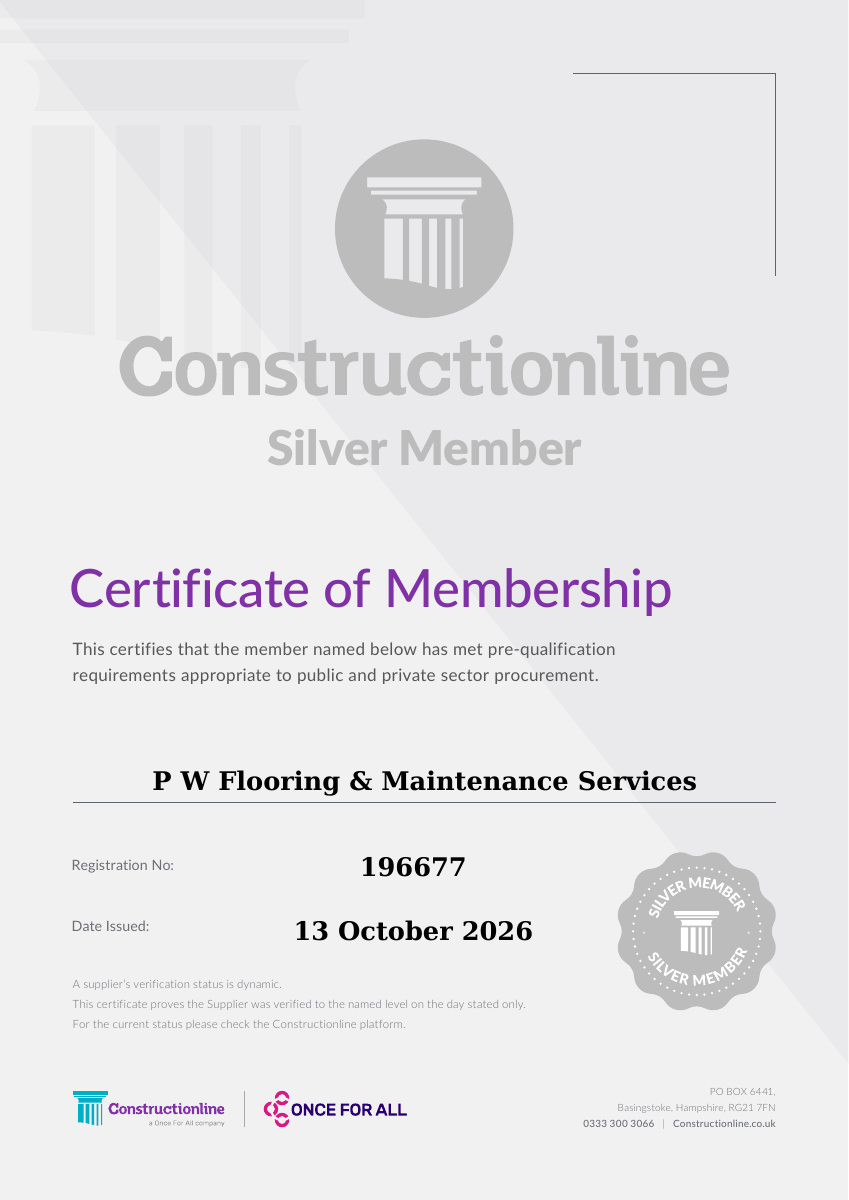 Constructionline Silver certificate for P W Flooring & Maintenance Services