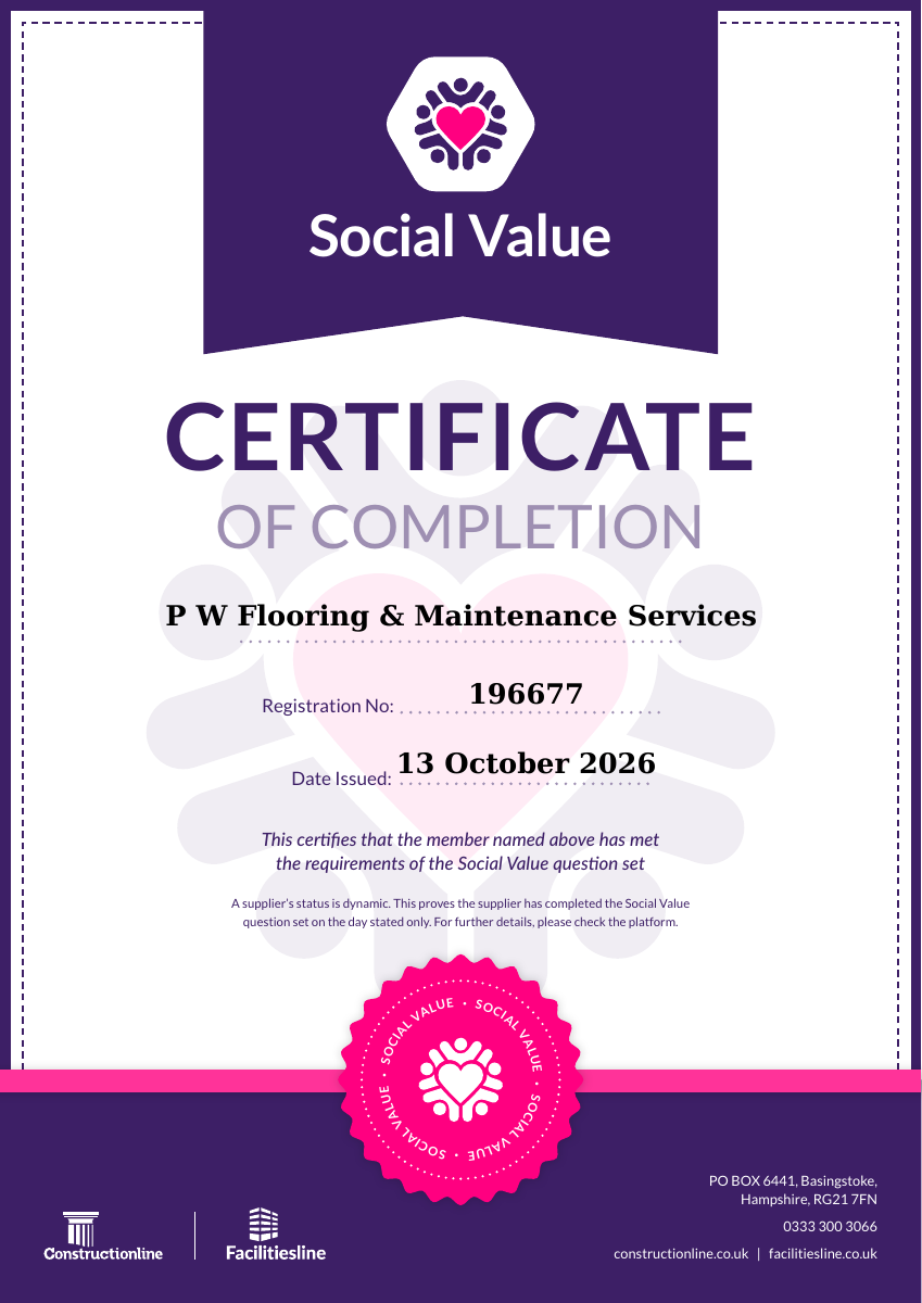 Social Value certificate for P W Flooring & Maintenance Services