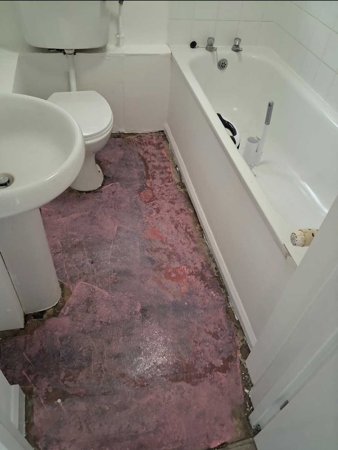 Bathroom floor during preparation before the levelling compound was applied